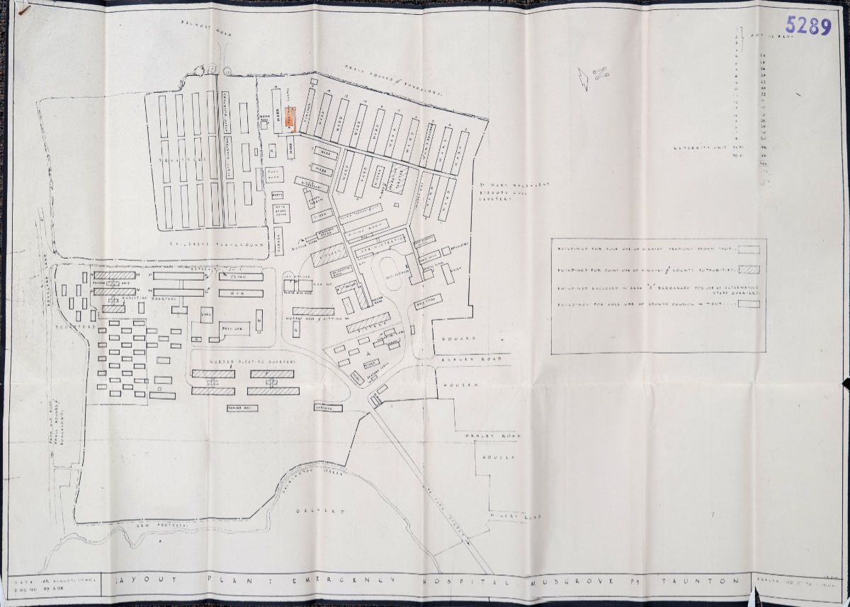 Fig. 9 Site Plan 18 Aug 1949 re Musgrove Park Hospital chapel relocation - Hestercombe Archives